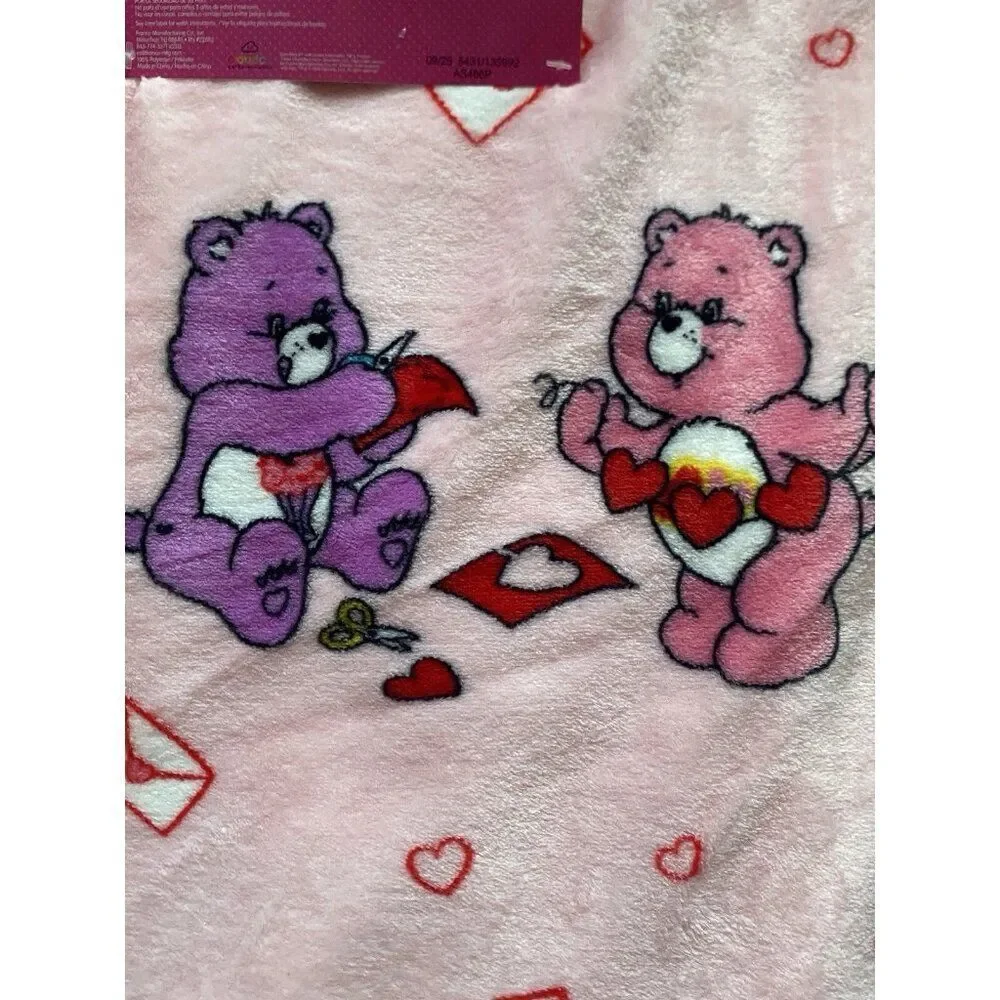 Care Bears Love A Lot Bear Throw Blanket 50 X 70”‎ Valentines Love Letters NEW